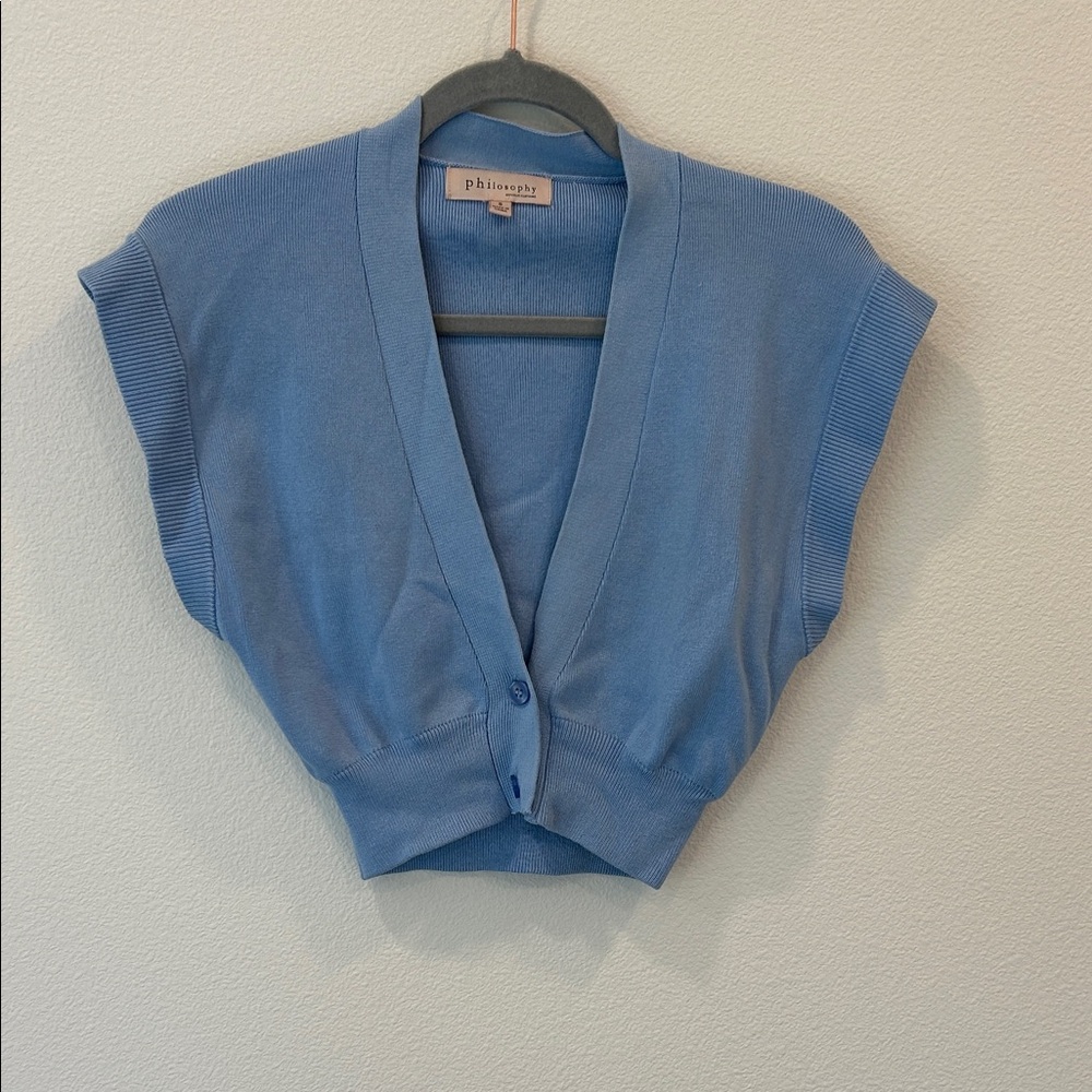 Philosophy Powder Blue Short Sleeve Cropped Cardigan